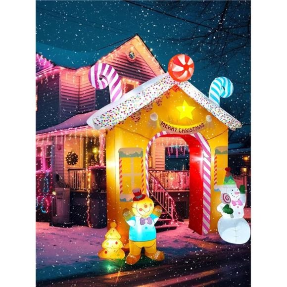 10FT Christmas Inflatables Arch,  Gingerbread Man Snowman  with  Lights - Picture 2 of 7